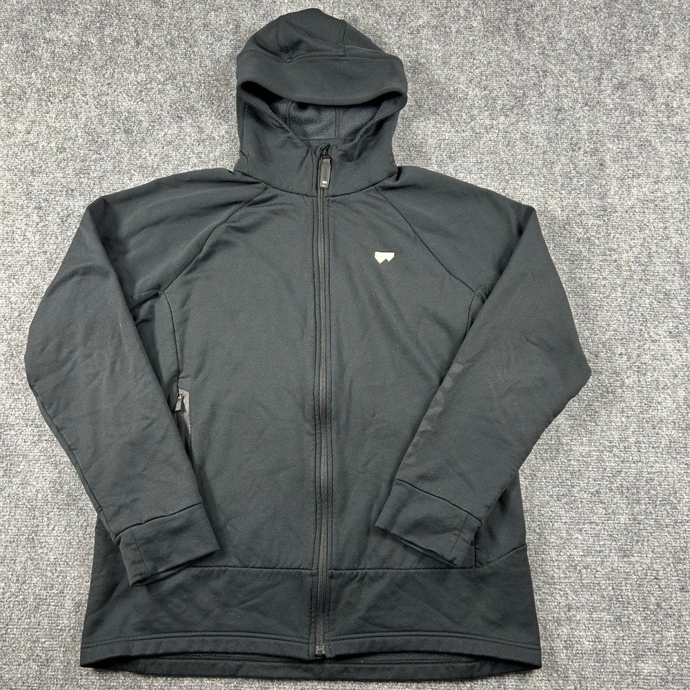Mons Royale Full Zip Hoodie Mens L Black Merino Wool Blend Active Outdoor Jacket